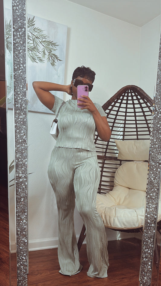 Brittani Pleated Pants Set (Light Green)