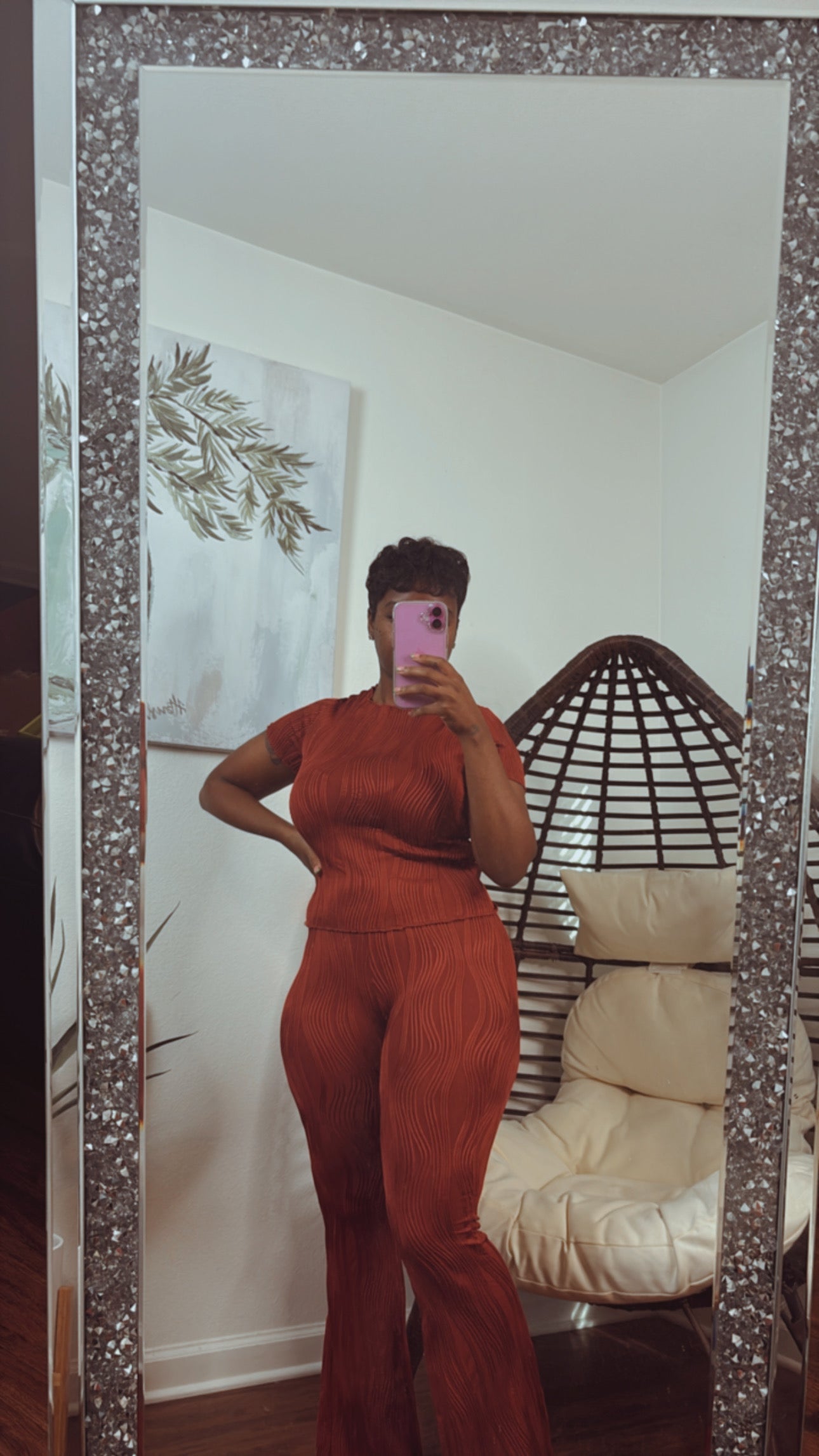 Brittani Pleated Pants Set (Burnt Orange)