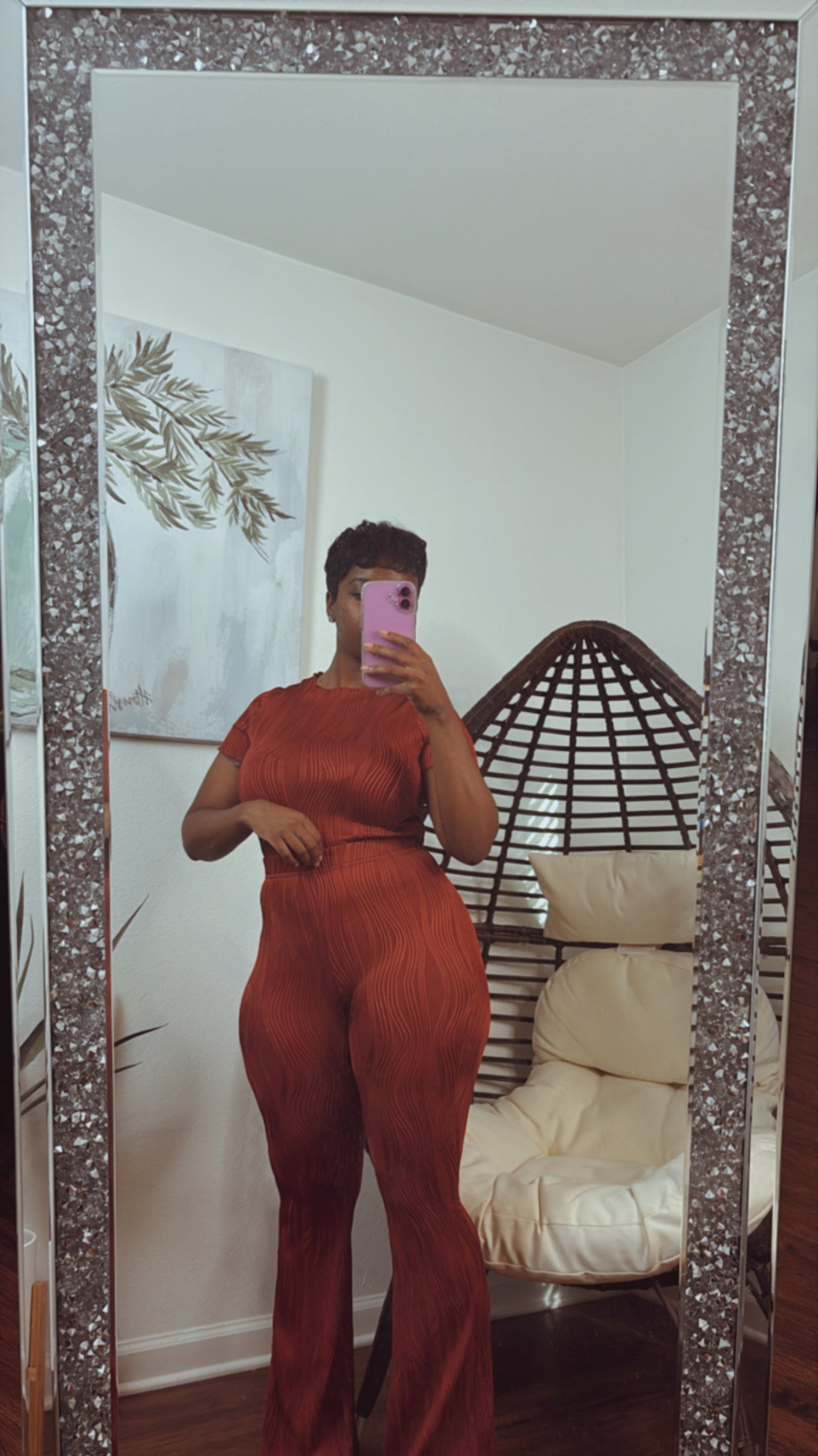 Brittani Pleated Pants Set (Burnt Orange)