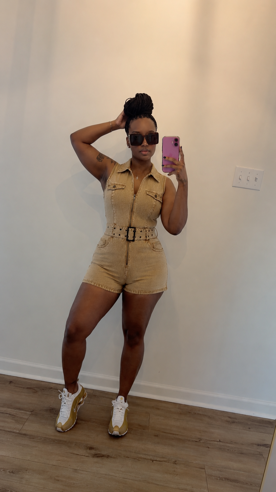 Front Zip Denim Shorts Romper