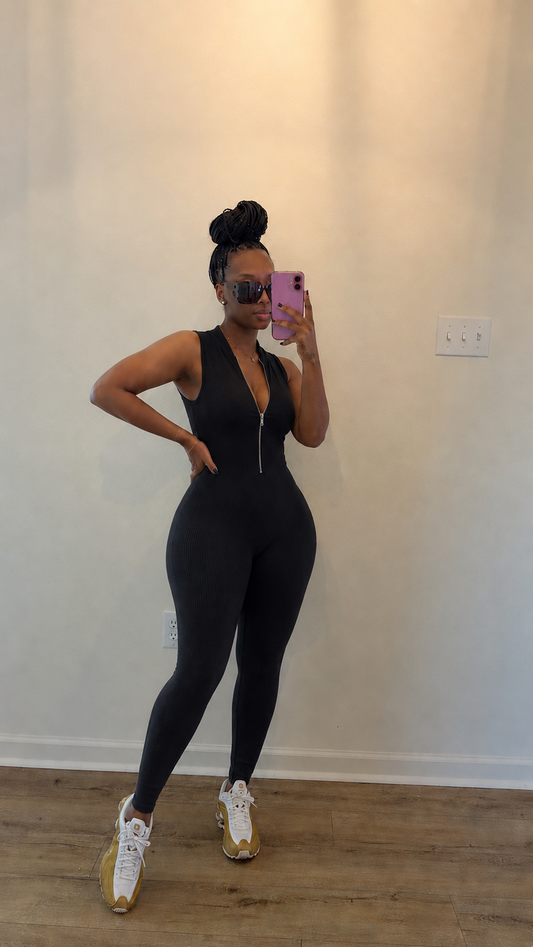 Midnight Luxe Zip Jumpsuit (Black)